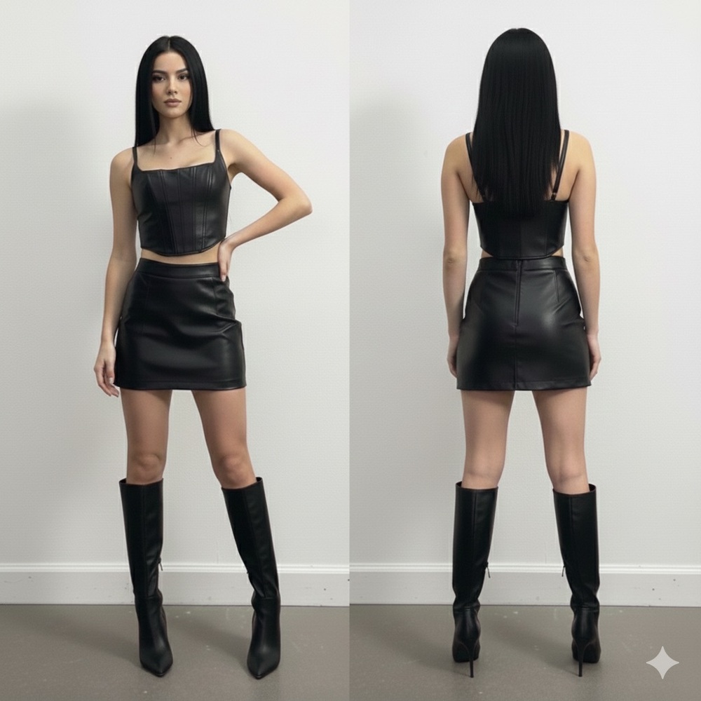 JONATHAN SIMKHAI Stretch Vegan Leather Corset Top Black NWOT